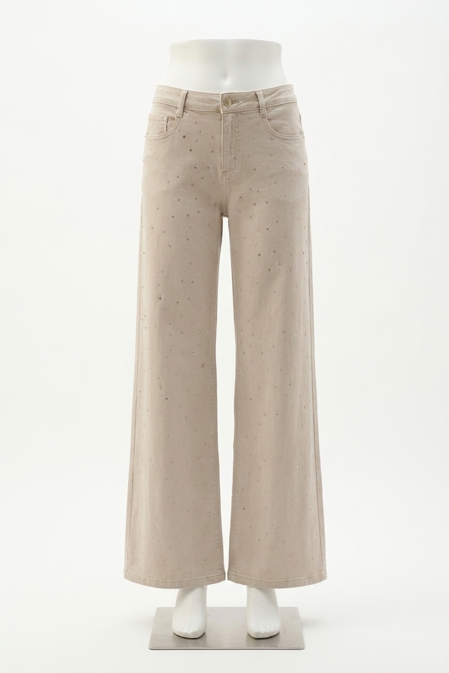NEW JOSEPH RIBKOFF featherweave denim wide leg jeans with rhinestones in moonsto